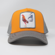 Sombrero Estrella Dorada - Gallo pelea de gallos Sombrero Trucker Naranja/Gris