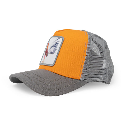 Sombrero Estrella Dorada - Gallo pelea de gallos Sombrero Trucker Naranja/Gris