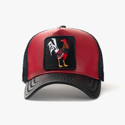 Gorra Trucker Gallo de cuero negro/rojo