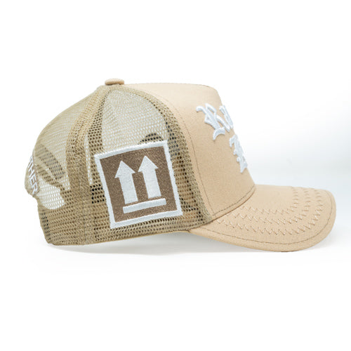 Racism Kills Beige/White trucker hat