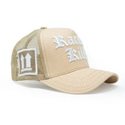 Racism Kills Beige/White trucker hat