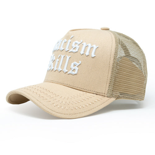 Racism Kills Beige/White trucker hat