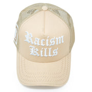 Racism Kills Beige/White trucker hat