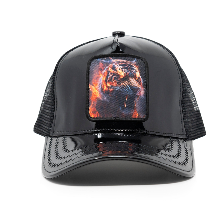 Tiger Shine Leather Black Trucker Hat