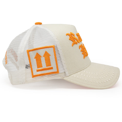 Racism Kills Off White/Orange trucker hat