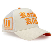 Racism Kills Off White/Orange trucker hat