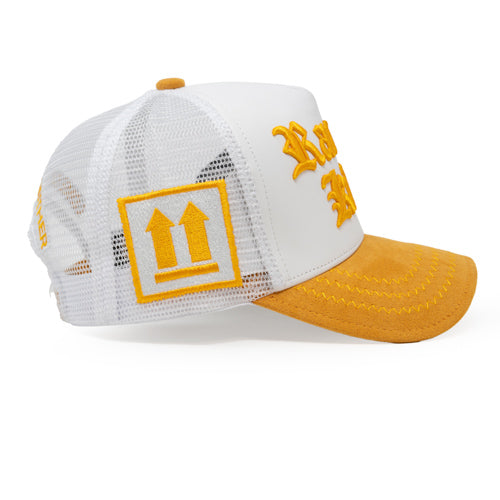 Racism Kills White/Yellow trucker hat