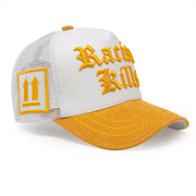 Racism Kills White/Yellow trucker hat