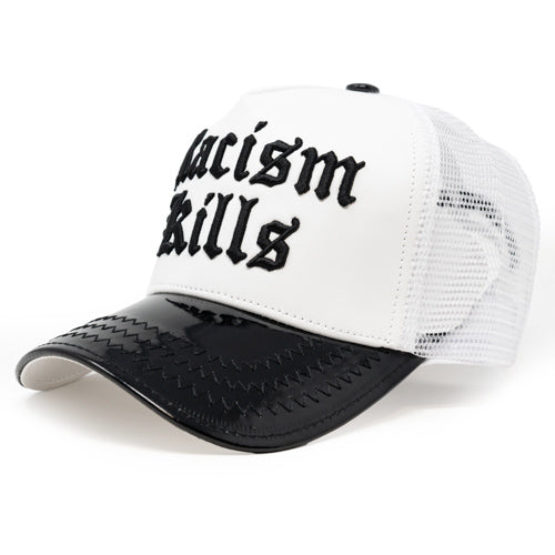 Racism Kills Black/White trucker hat