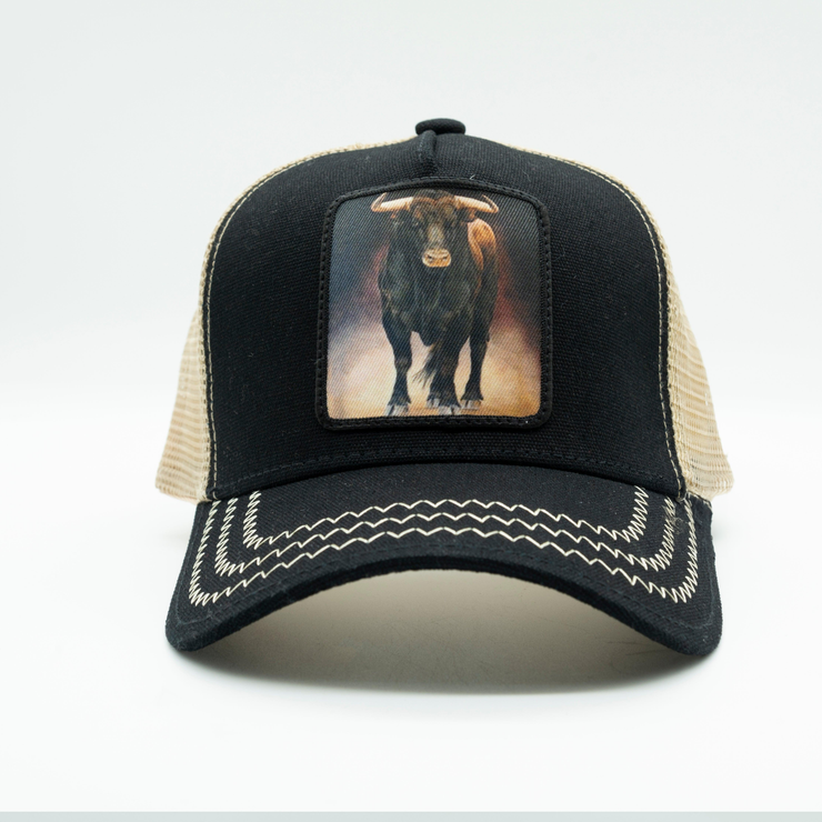 Gold Star Hat - Nuevo sombrero de camionero toro Negro/Beige unisex