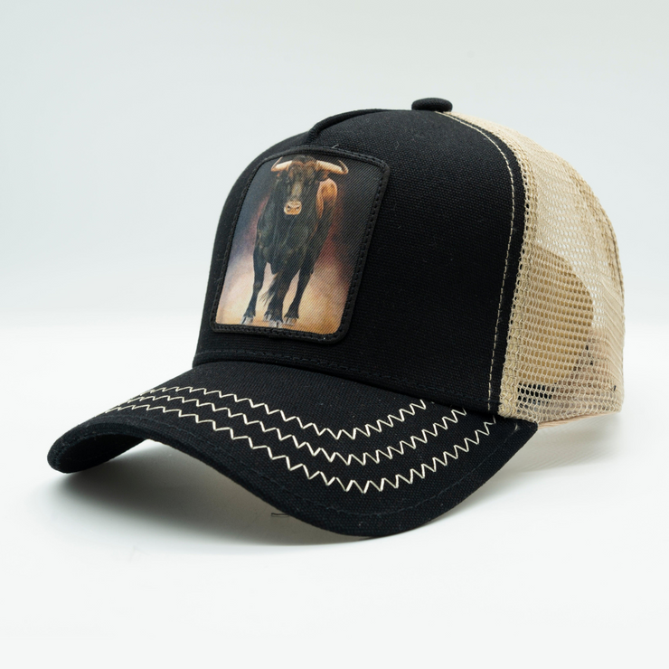 Gold Star Hat - Nuevo sombrero de camionero toro Negro/Beige unisex