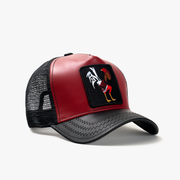 Gorra Trucker Gallo de cuero negro/rojo