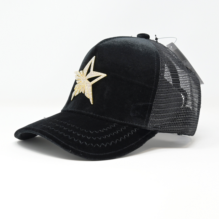 Star Logo Black Trucker Hat Golden Logo