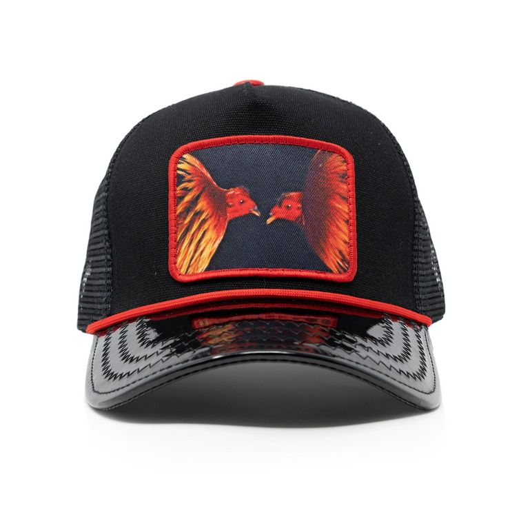 The Rooster Clash Black Leather Trucker Hat