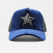 Star rhinestone Logo Royal Blue Velvet trucker Hat