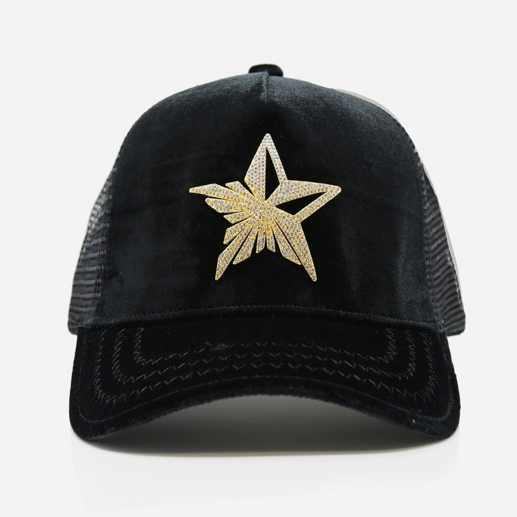 Star Logo Black Trucker Hat Golden Logo