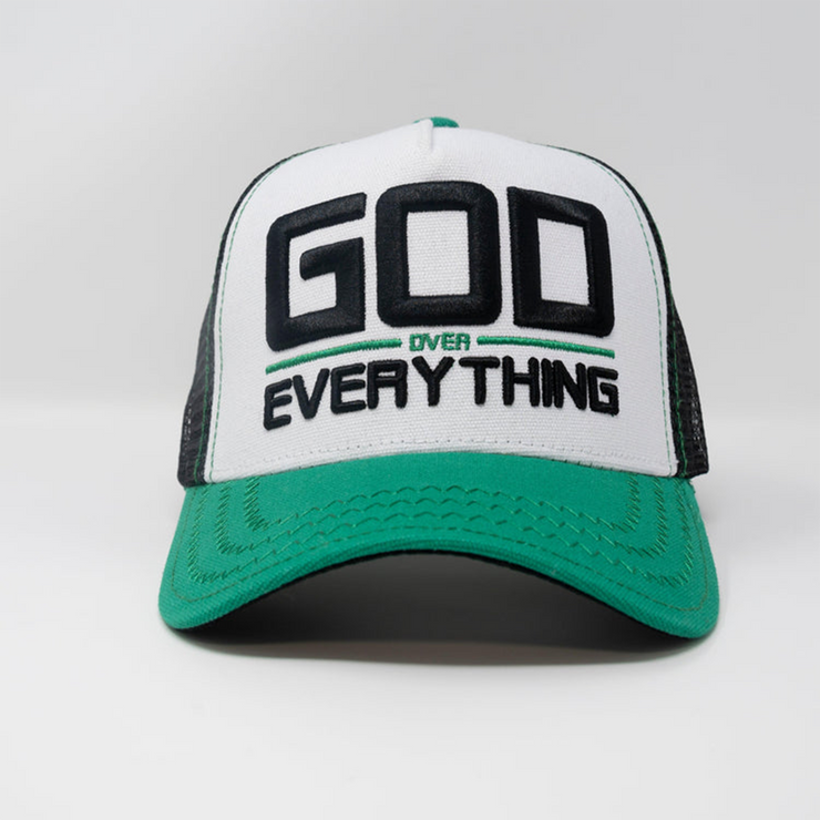 "God Over Everything" Trucker hat white/green