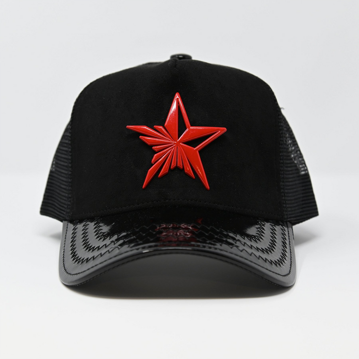 Star Logo Black velvet Trucker Hat Red Logo