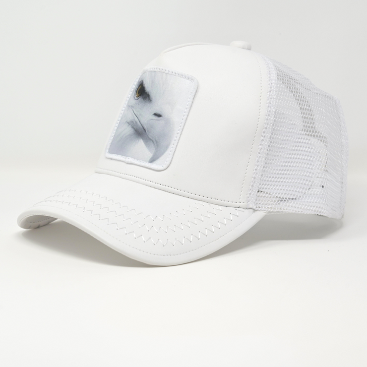 Eagle White Leather Trucker Hat