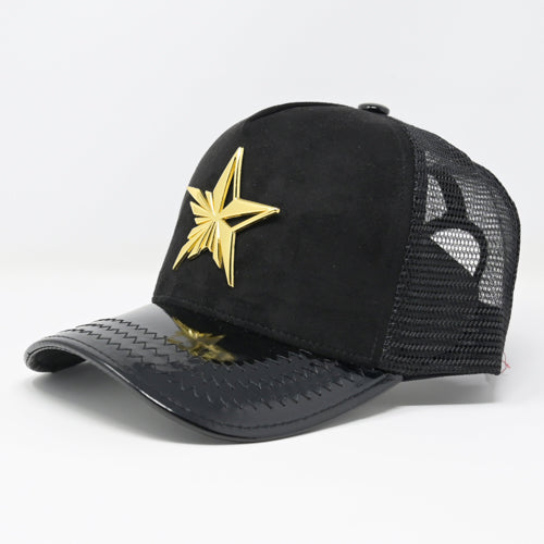 Star Logo Black velvet Trucker Hat Golden Logo