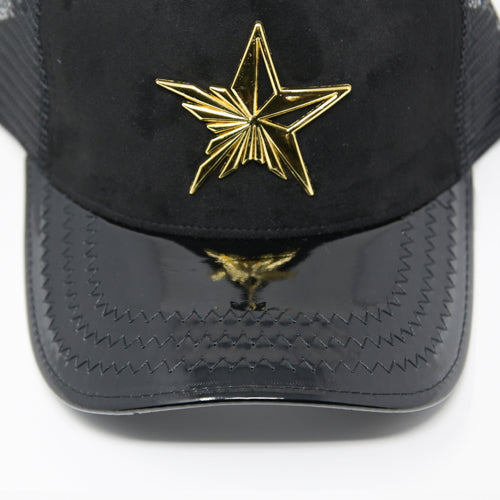 Star Logo Black velvet Trucker Hat Golden Logo