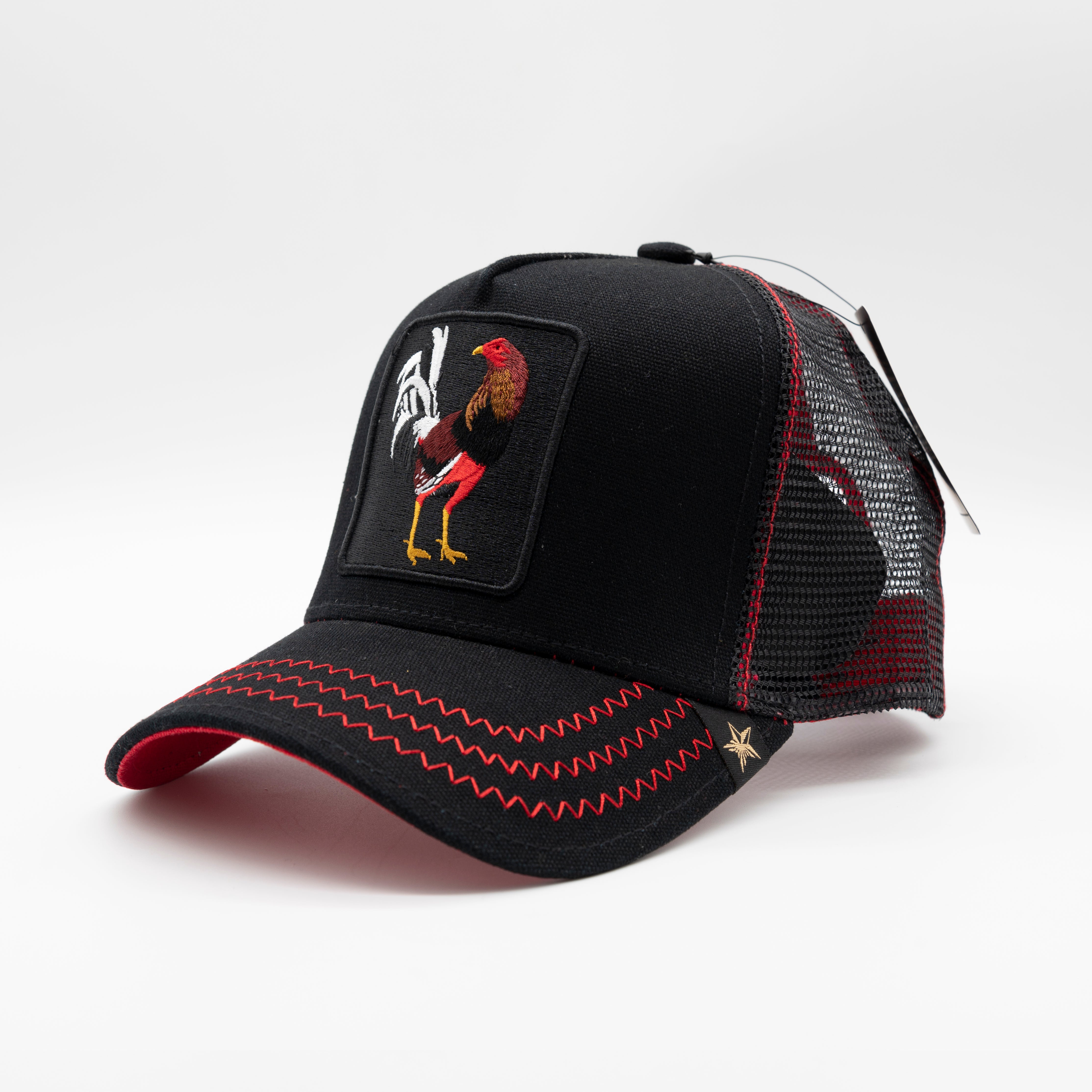 Gold Star Hats The Rooster Black Red Trucker Hat